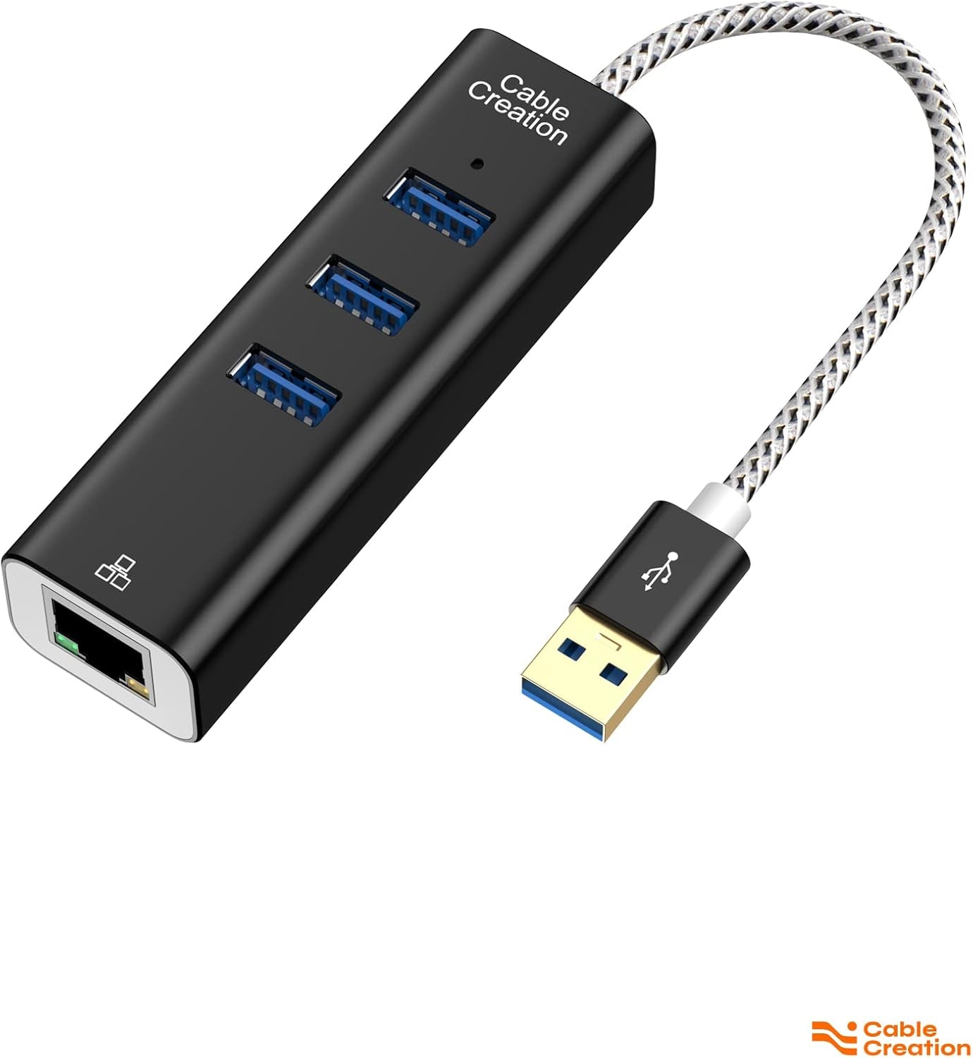 USB to Ethernet Adapter, 3-Port USB 3.0 Hub, USB 3.0 Ethernet Adapter RJ45 10/100/1000 Mbps Gigabit Compatible with Windows PC, Laptop, Macbook Pro, USB Flash Drives Etc, Aluminum Black