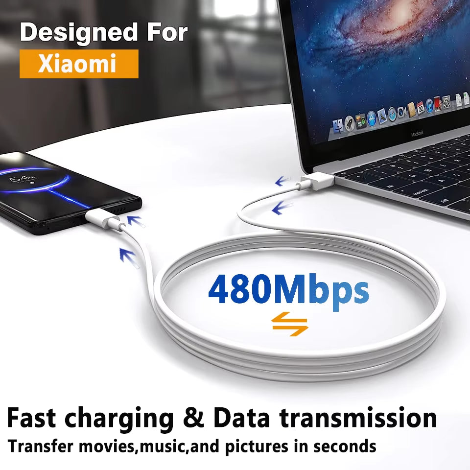 Ultra-Fast Original USB Type-C Cable for Xiaomi - 120W Turbo Charger Compatible with All Models