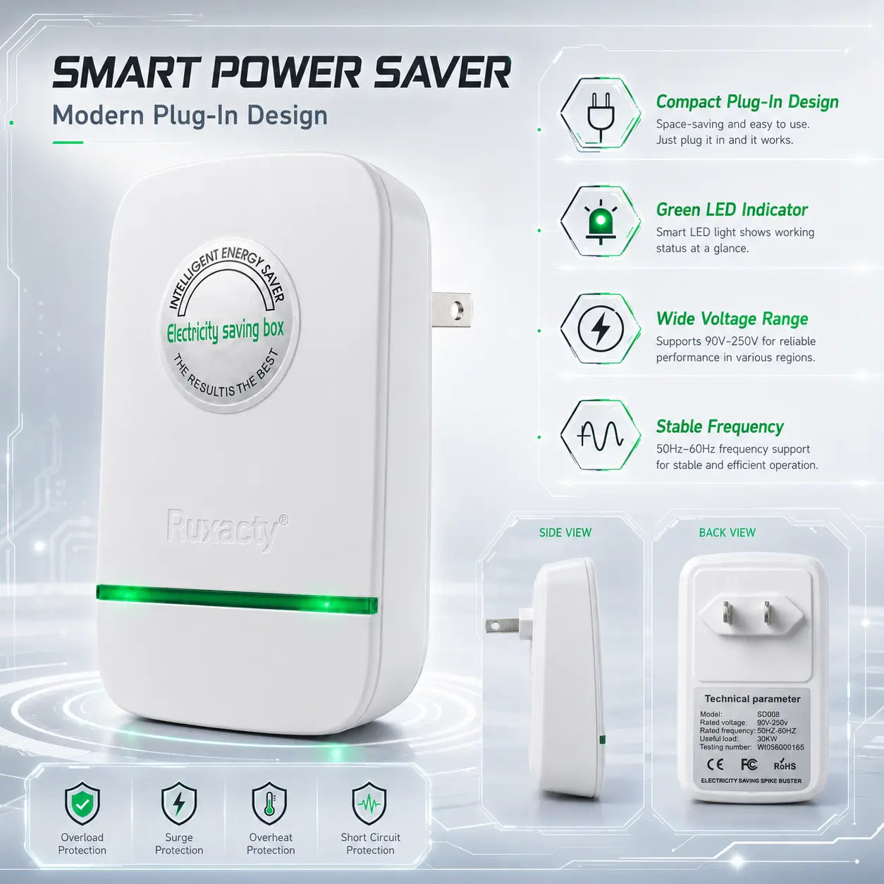 Compact Indoor Plug-In Device with Built-In Indicator Light, US Plug Style for Home, Bedroom, Office and Dorm