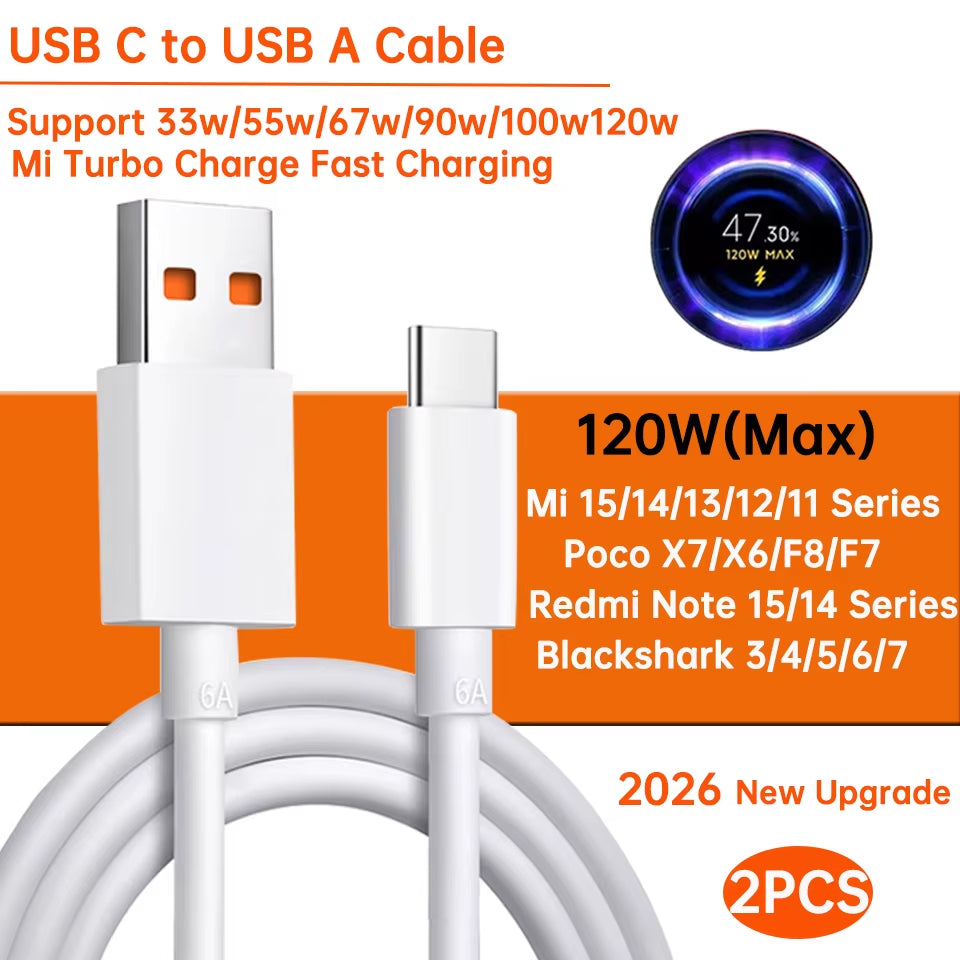 Ultra-Fast Original USB Type-C Cable for Xiaomi - 120W Turbo Charger Compatible with All Models